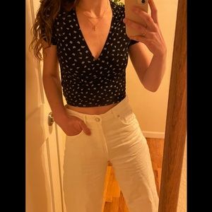 Brandy Melville Blue & White Floral Wrap Top